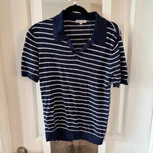 Onia Men's Linen Johnny Collar Polo Sweater Size Medium Color Blue White